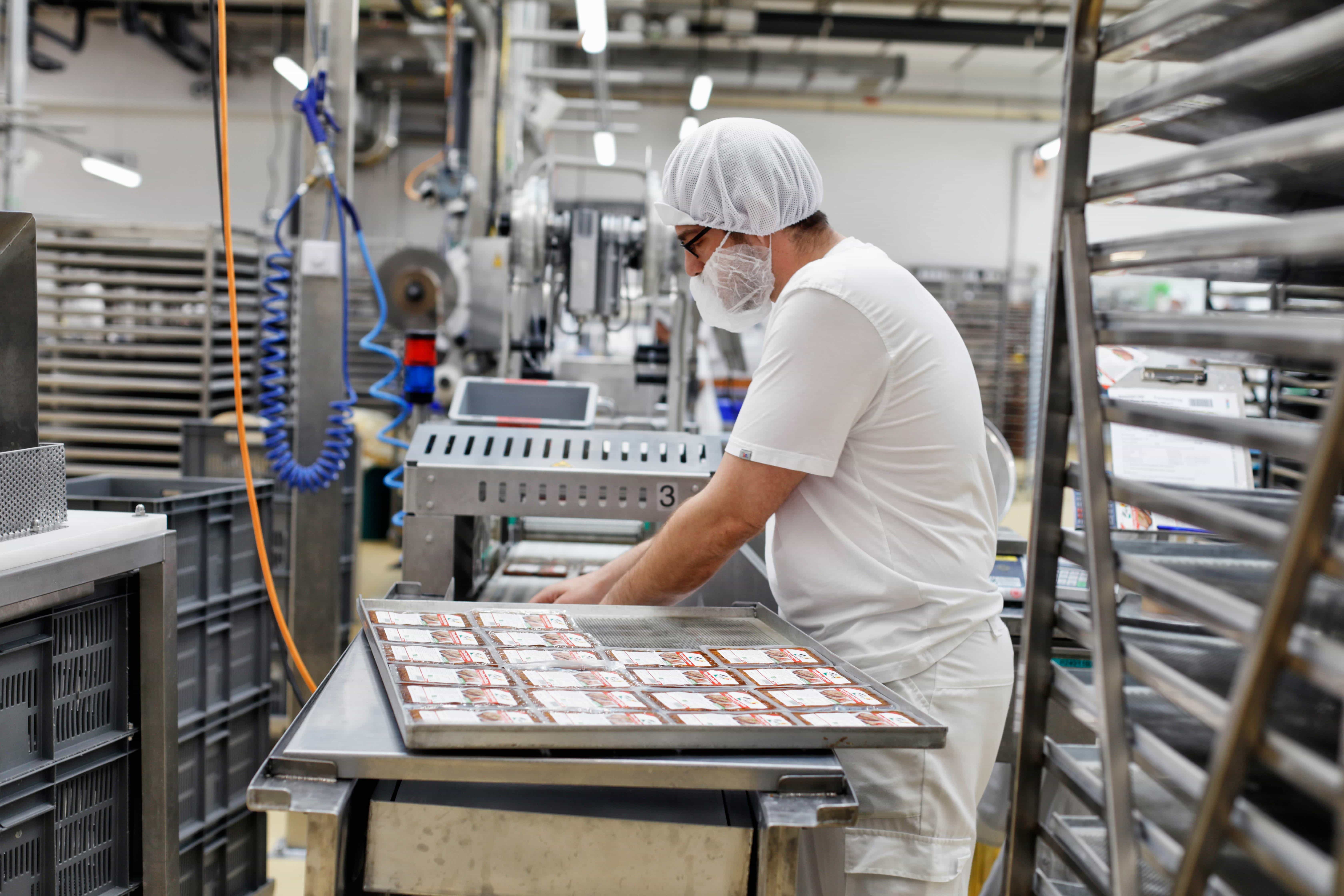 Packaging tofu product in factory