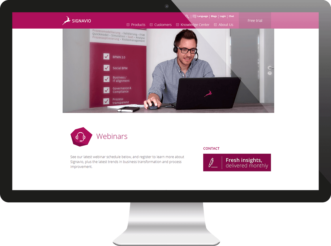 Signavio webinar page on a screen