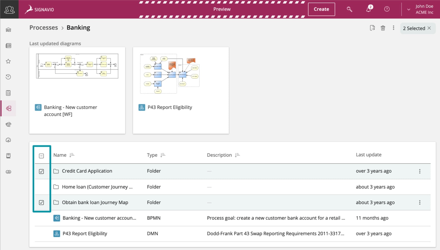 screenshot showing content organization functions in SAP Signavio Collaboration Hub