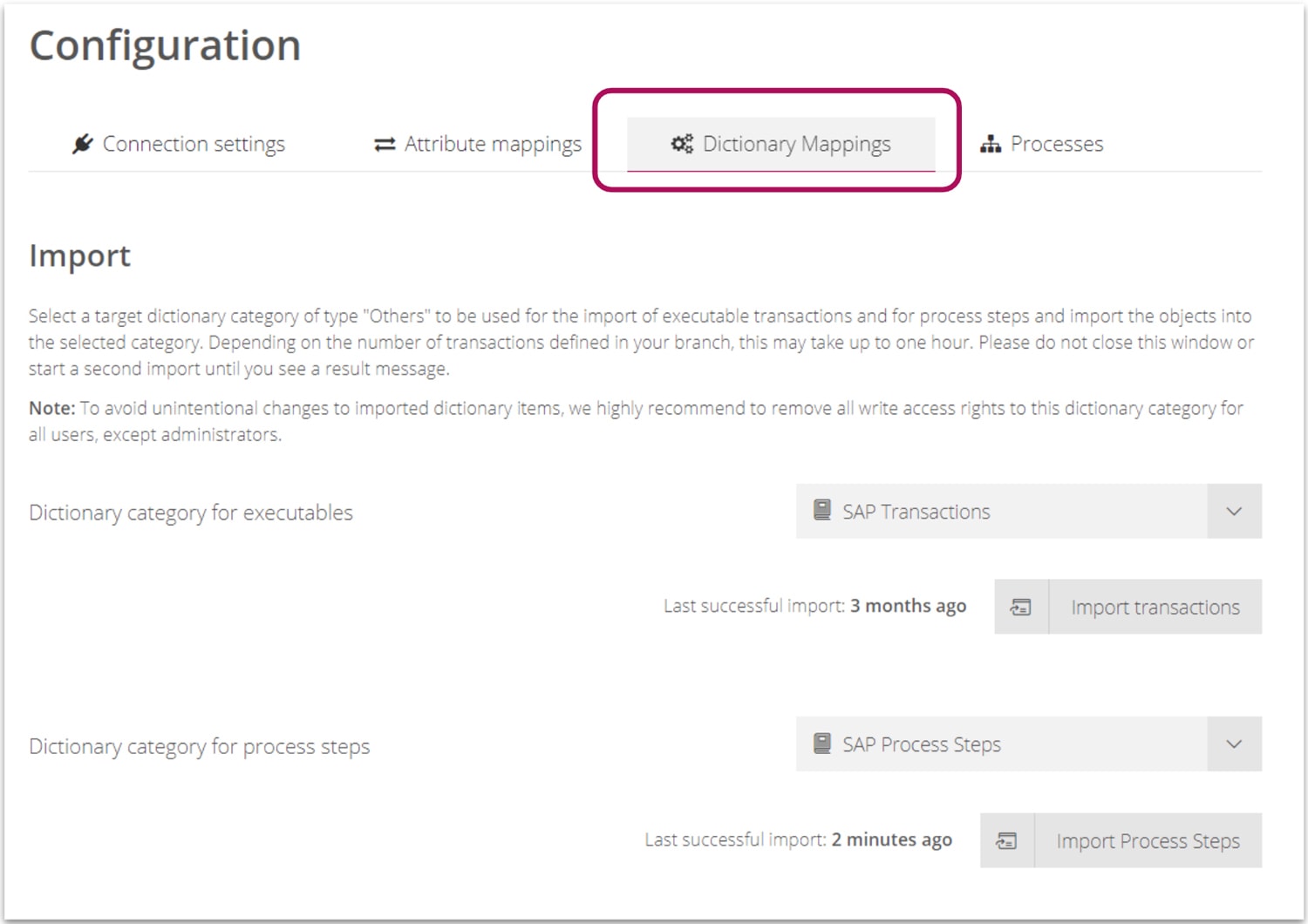 screenshot showing Dictionary Mapping capabilities