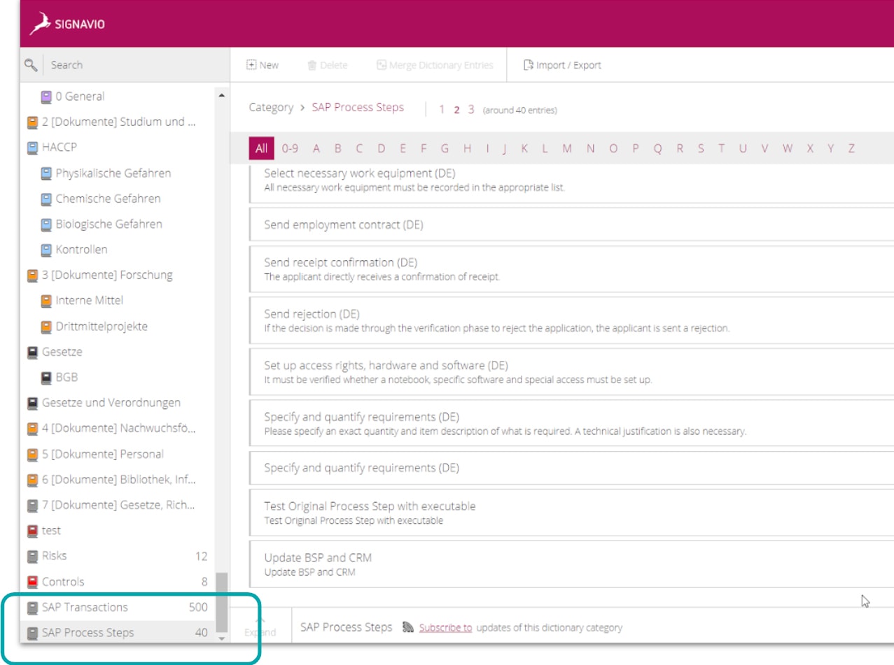 screenshot showing import of SAP Process Steps