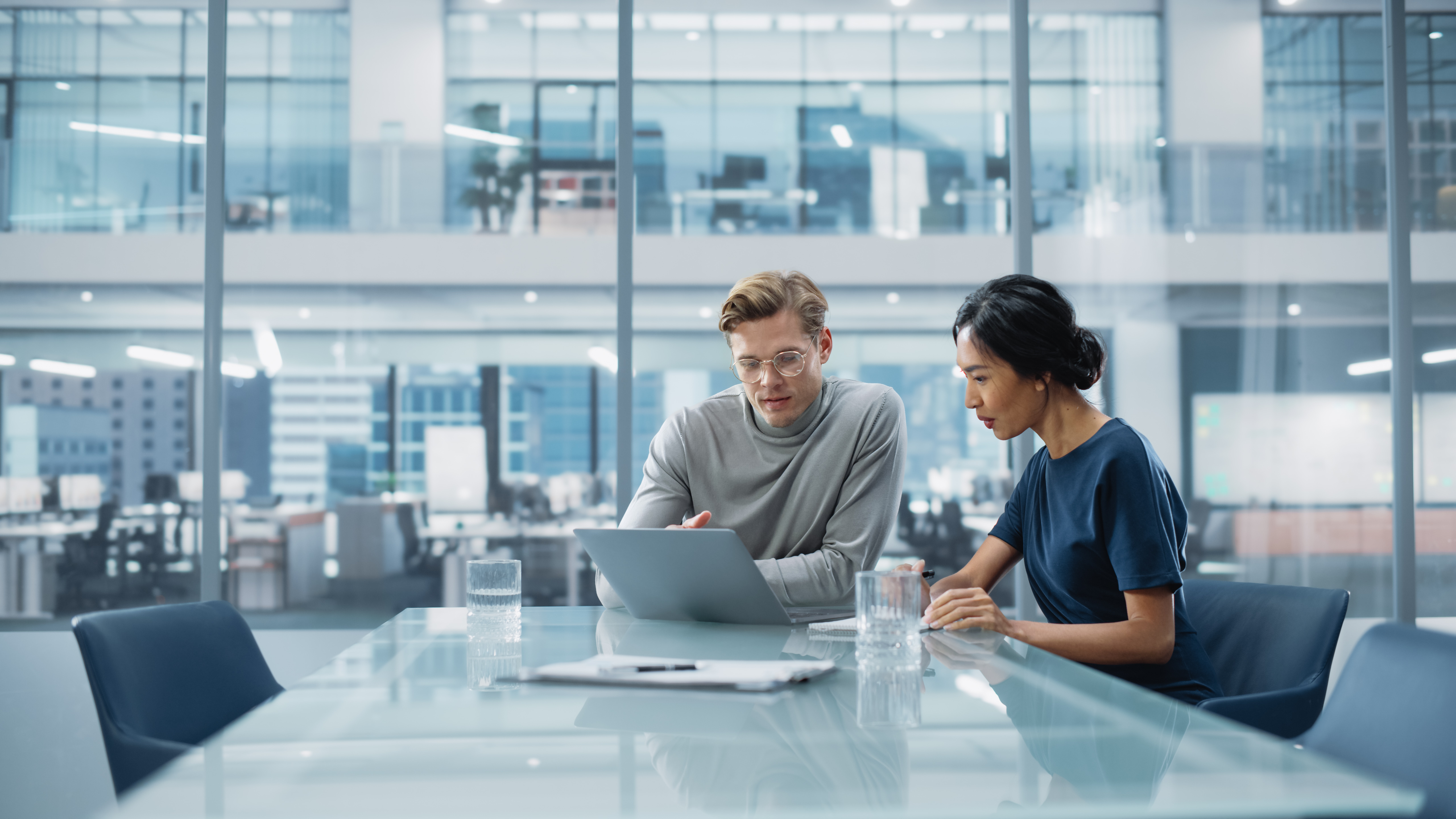 Multiethnic Diverse Office Conference Room Meeting: Team of Two